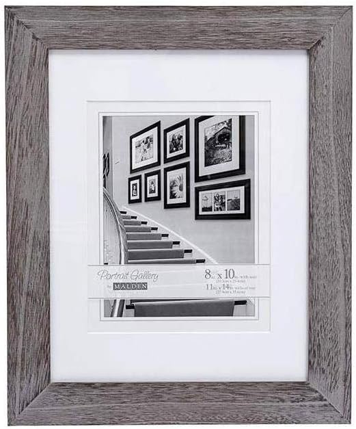 Malden International Designs Manhattan Distressed Mat Picture Frame, 8x10/11x14, Gray