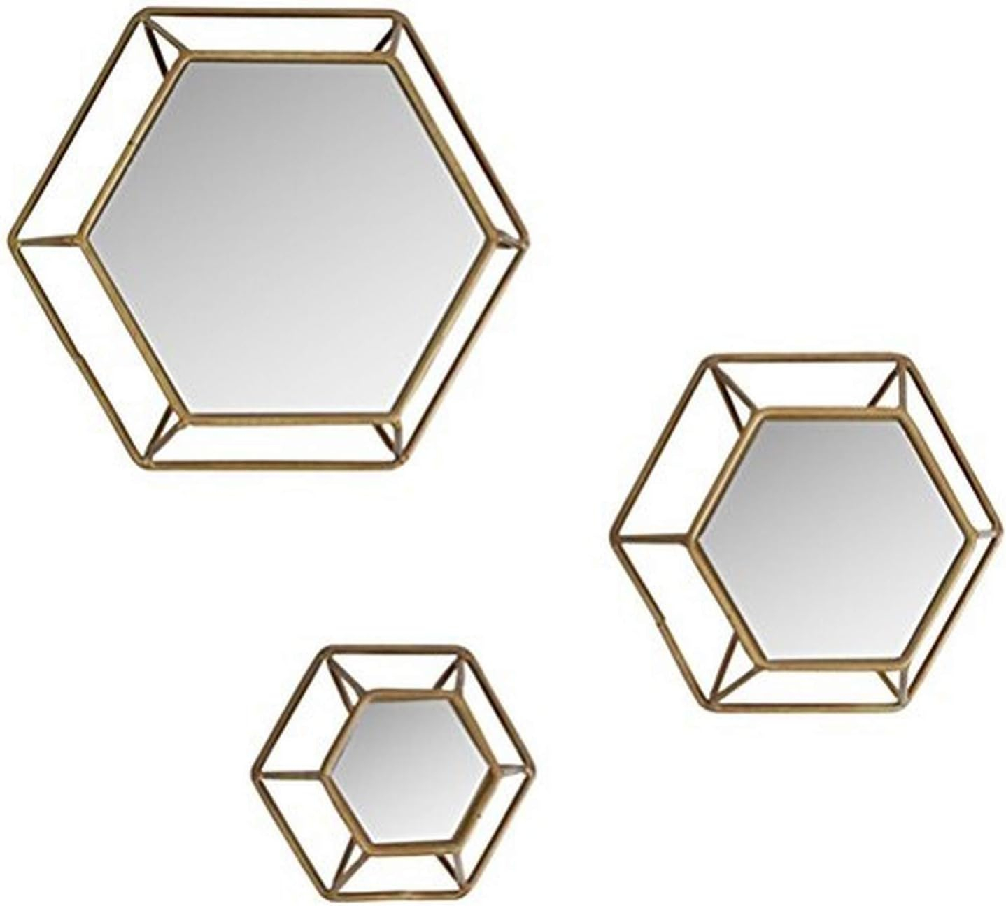 Shanton Hexagonal Wall Mirrors Brass(Set of 3) by Aspire