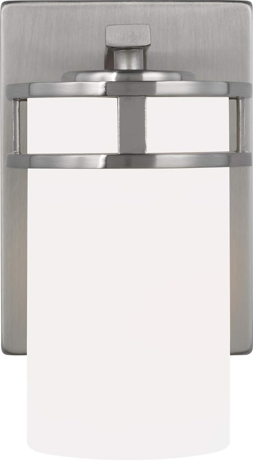 Robie 5 in. 1-Light Brushed Nickel Transitional Bathroom Vanity Light Wall Sconce with Etched White Glass Shade
