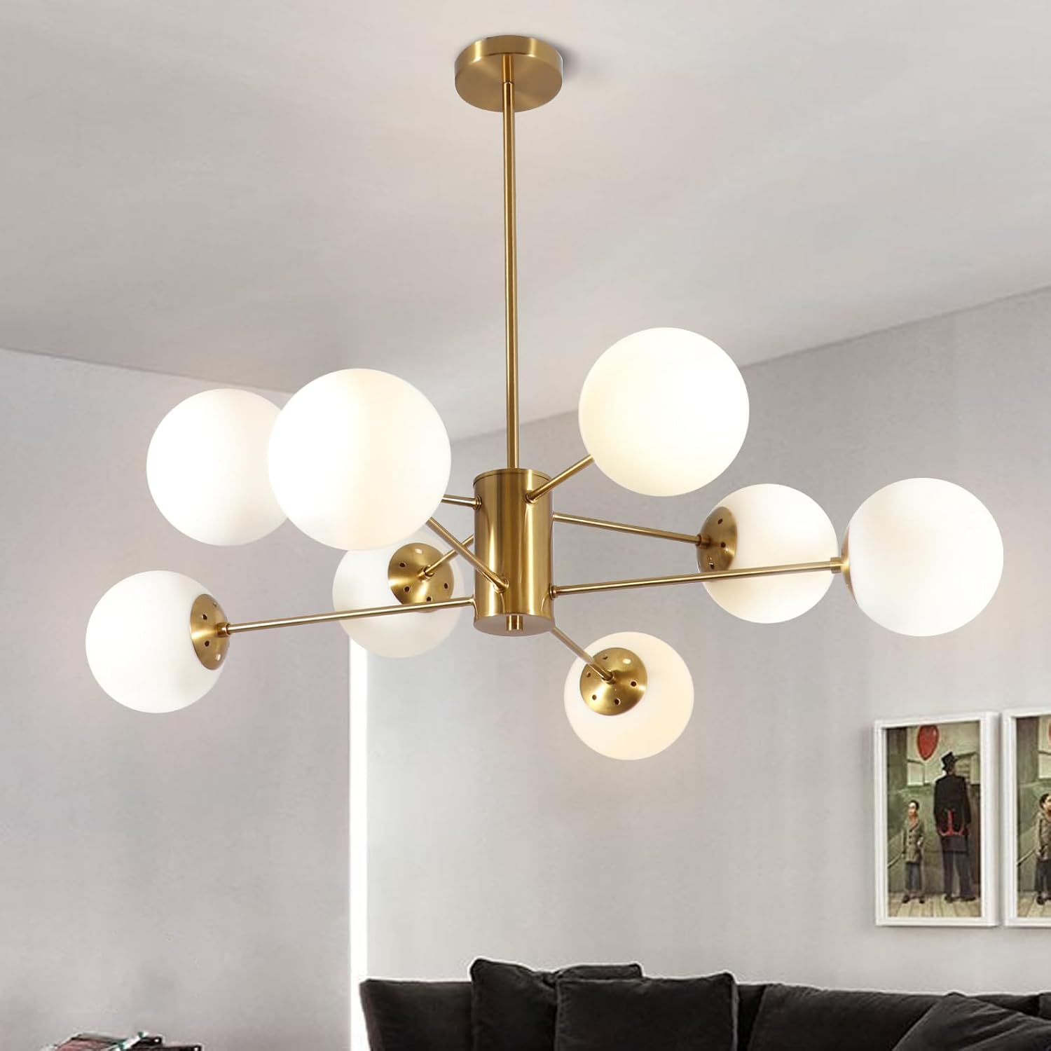 KCO Lighting 8-Light Glass Sputnik Chandelier Light Modern Gold Chandeliers Pendant Light Fixture Vintage Globe Ball Ceiling Flush Mount Light Fixture Kitchen Island