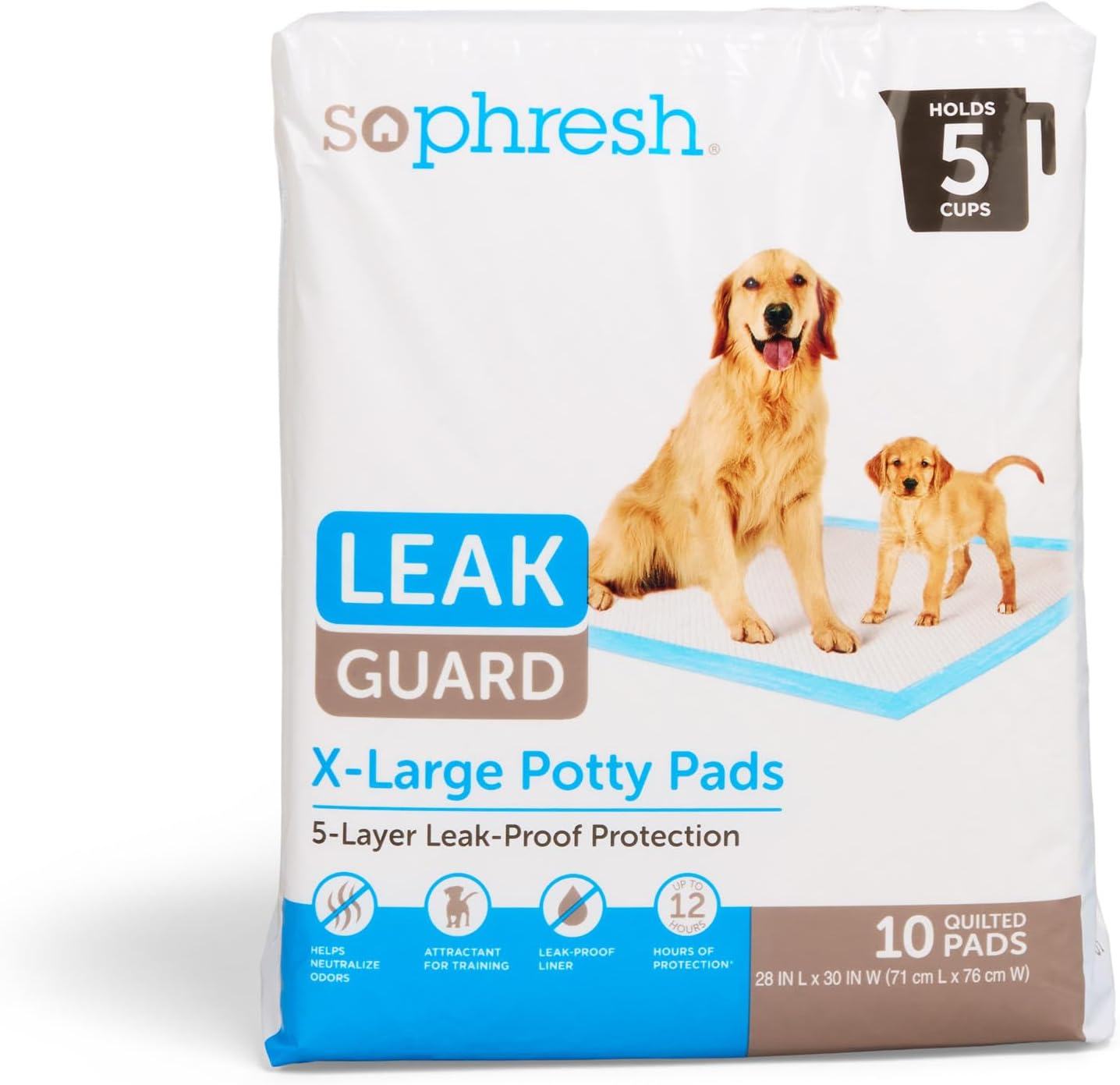 So Phresh X-Large Leak Guard Quilted Potty Pads, Count of 10