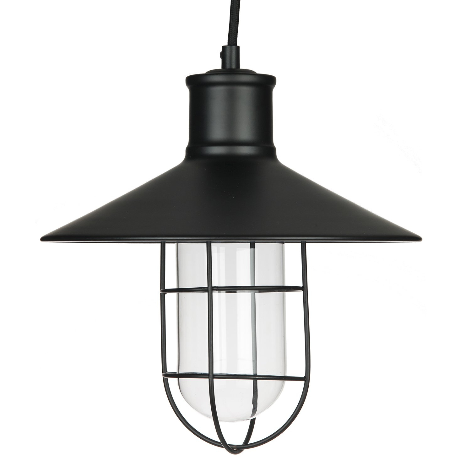 Sunlite 07005-SU Vintage-Inspired Caged Canopy Pendant, Industrial Style, Farmhouse Country-Chic Décor, Medium Base Socket (E26), 68” Braided Woven Cord, 60 Watts Max, UL Listed, Satin Black Finish