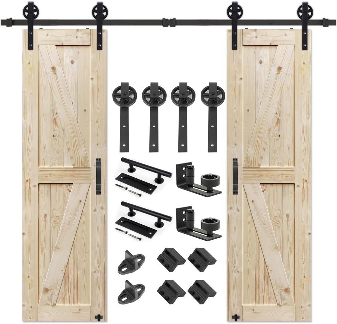 Natural Spruce Double Barn Door with Sliding Hardware Kit