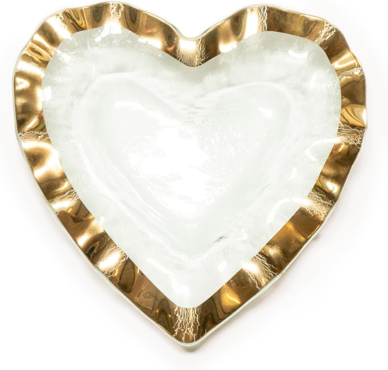 Handcrafted 8" Heart Bowl with 24K Gold Trim, Glass