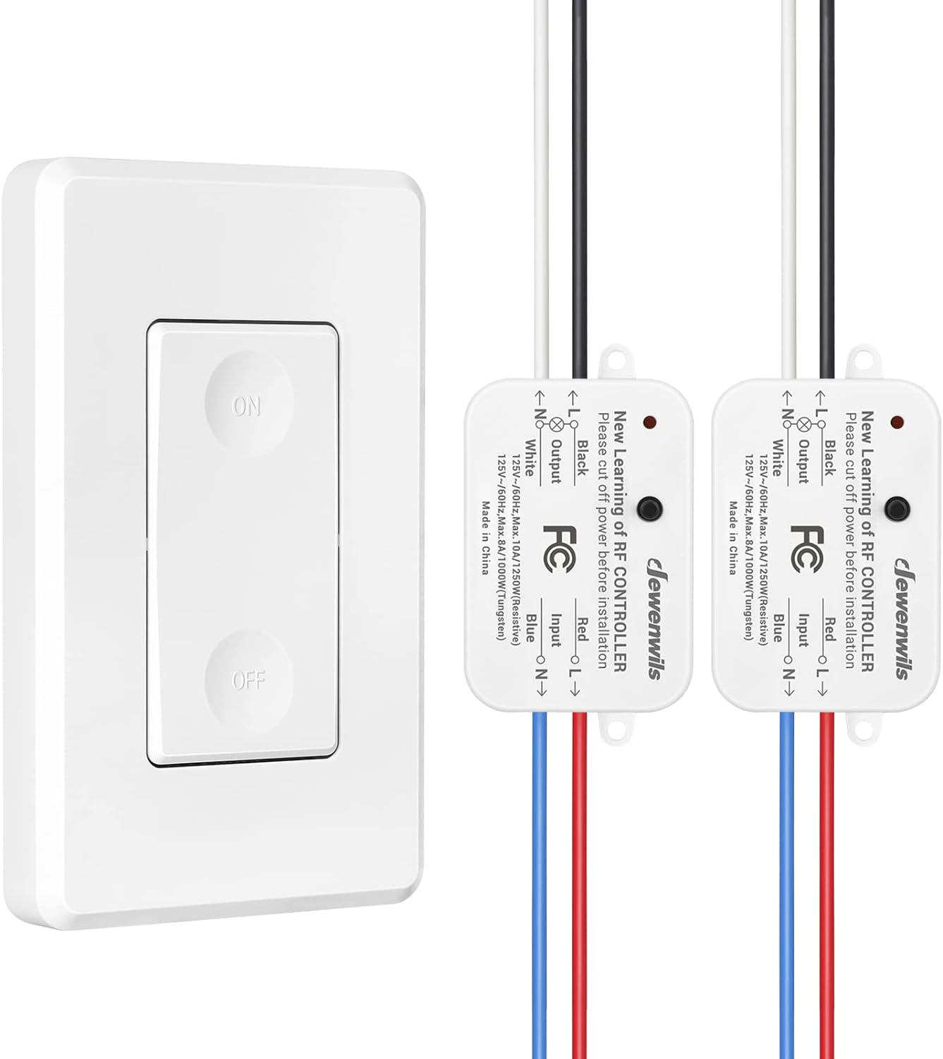 DEWENWILS Wireless Light Switch and Receiver Kit, 10A/1200W, No in-Wall Wiring Required,Remote Control Wall Switch Lighting Fixture for Ceiling Lights, Fans, Lamps,100 Ft RF Range, Programmable