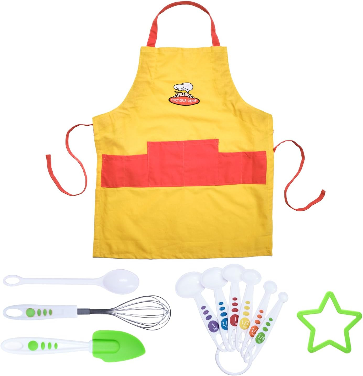 Curious Chef 11-Piece Yellow and Orange Chef's Kit for Kids, Includes Real Cooking and Baking Tools, Dishwasher Safe and Made with BPA-Free Plastic