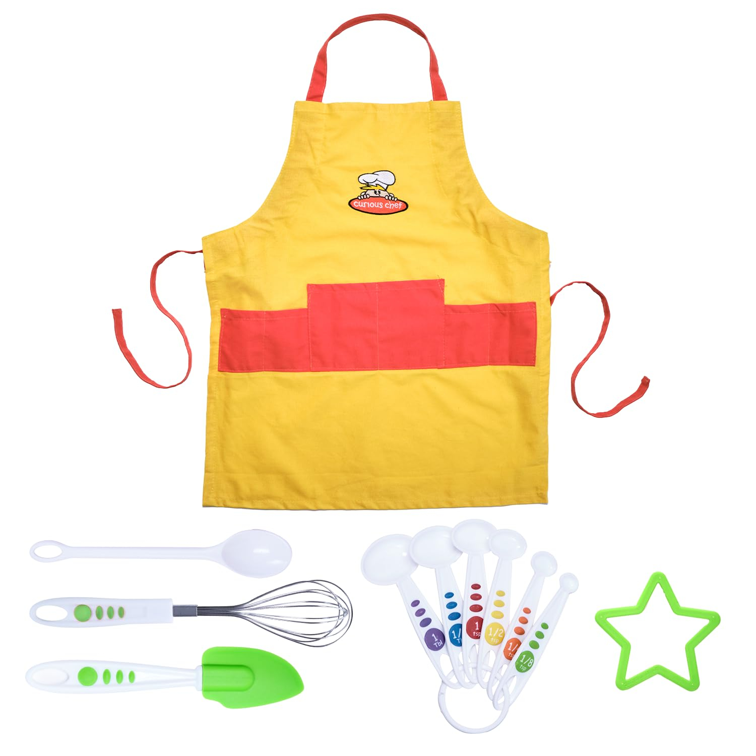 Curious Chef 11-Piece Yellow and Orange Chef's Kit for Kids, Includes Real Cooking and Baking Tools, Dishwasher Safe and Made with BPA-Free Plastic