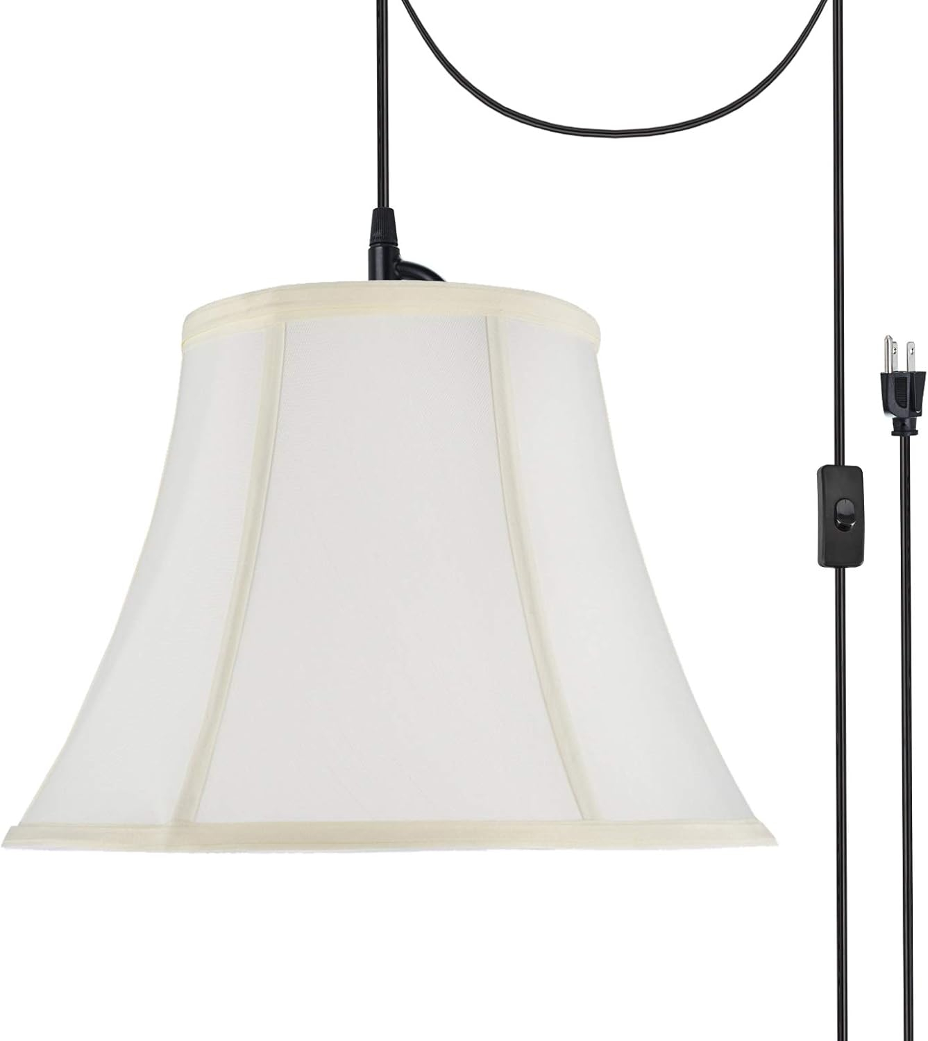 Aspen Creative 70216-21 One-Light Plug-In Swag Pendant Light Conversion Kit with Transitional Bell Fabric Lamp Shade, Off White, 13" width