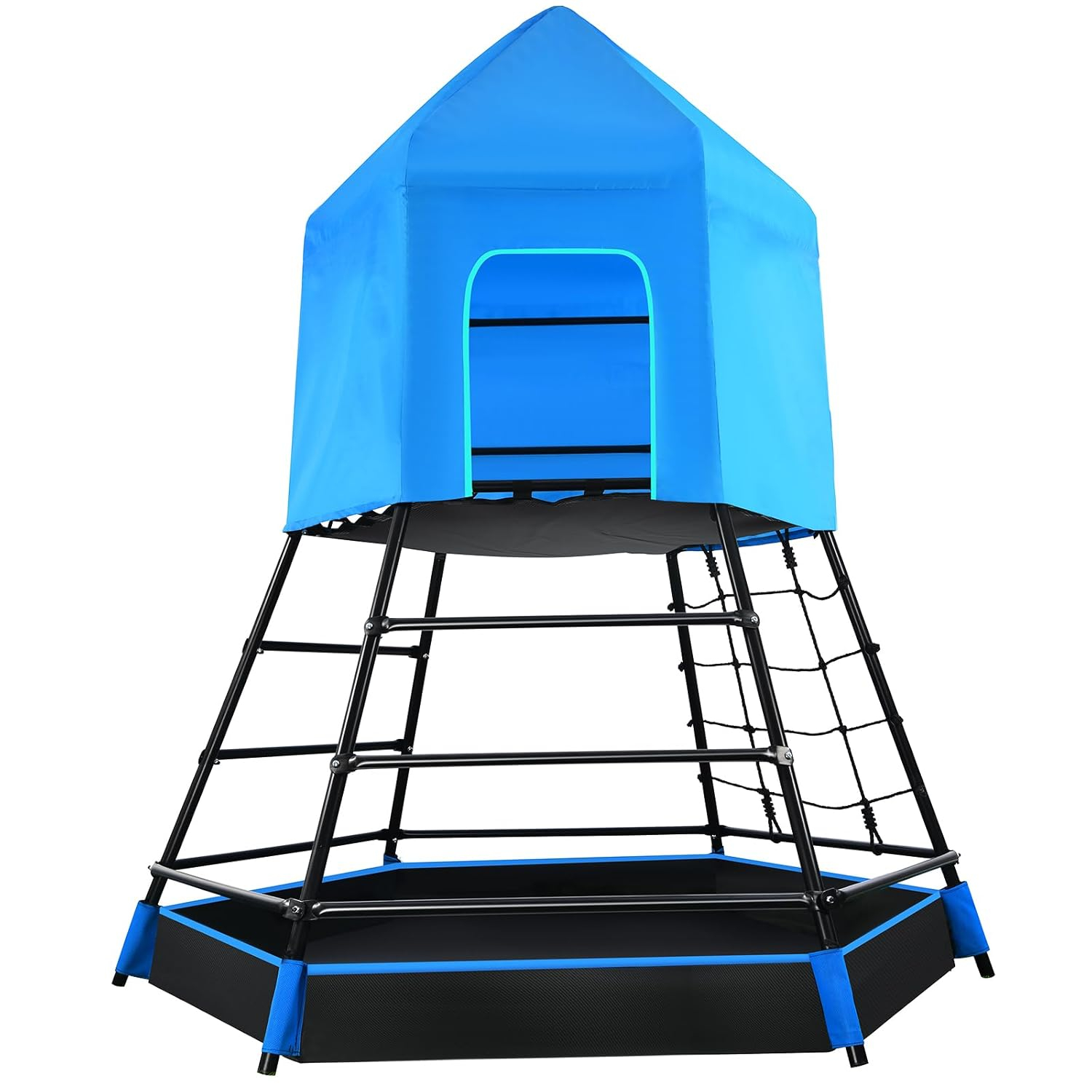 Hapfan Jungle Gym with Platform and Tent, Climbing Toys with Monkey Bars for Kids, Metal Outdoor Play Equipment