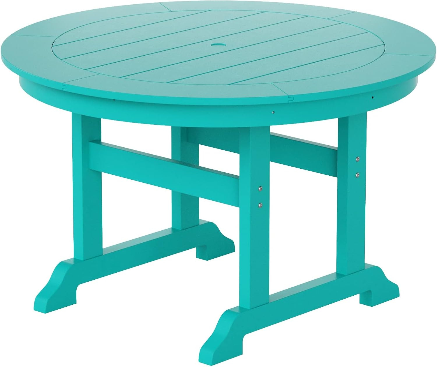 WestinTrends Malibu Patio Dining Table, All Weather Poly Lumber Adirondack 47" Trestle Round Outdoor Table with Umbrella Hole, Turquoise