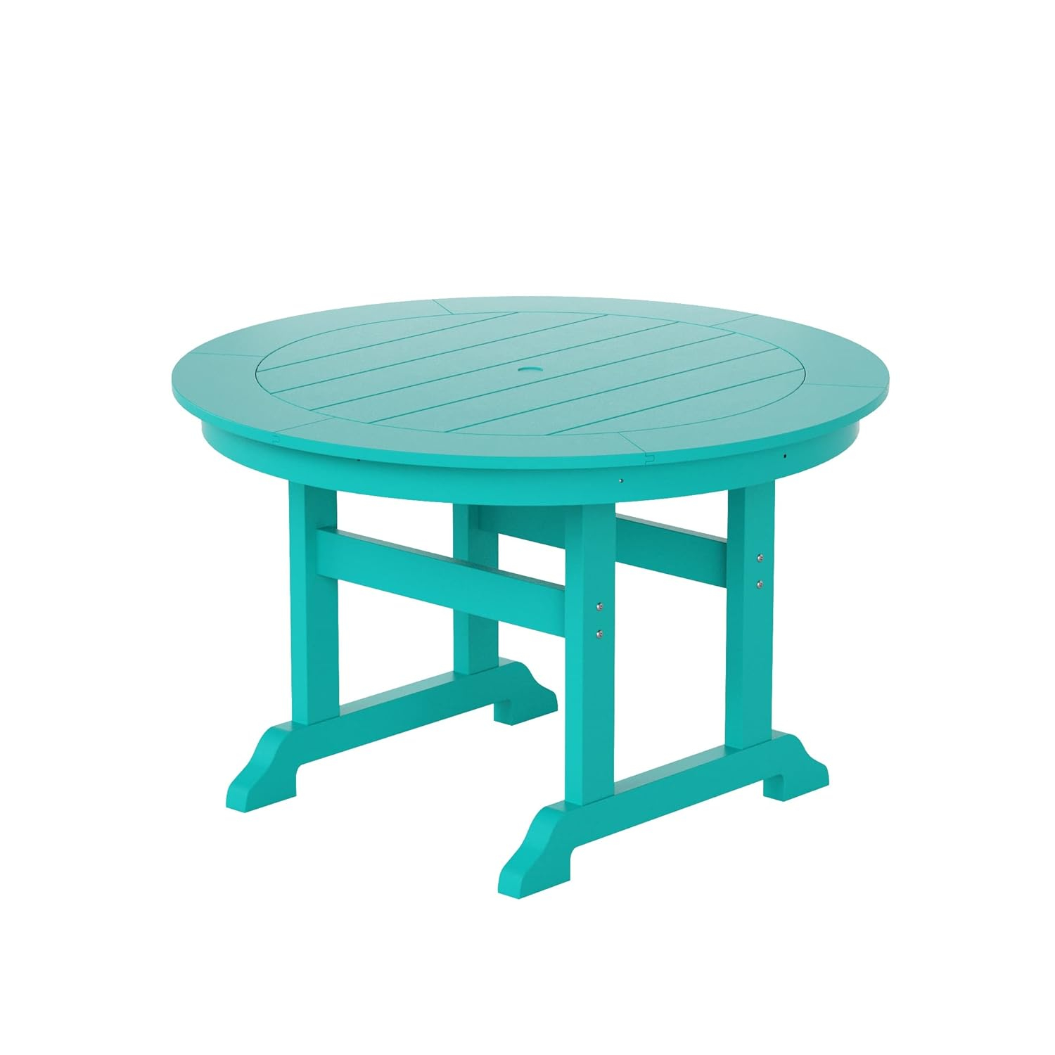 WestinTrends Malibu Patio Dining Table, All Weather Poly Lumber Adirondack 47" Trestle Round Outdoor Table with Umbrella Hole, Turquoise
