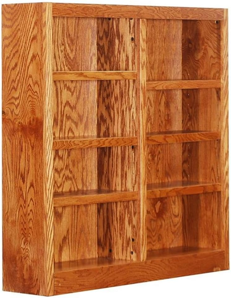 Concepts in Wood 8 Shelf Double Wide Wood Bookcase, 48 inch Tall - Oak Finish