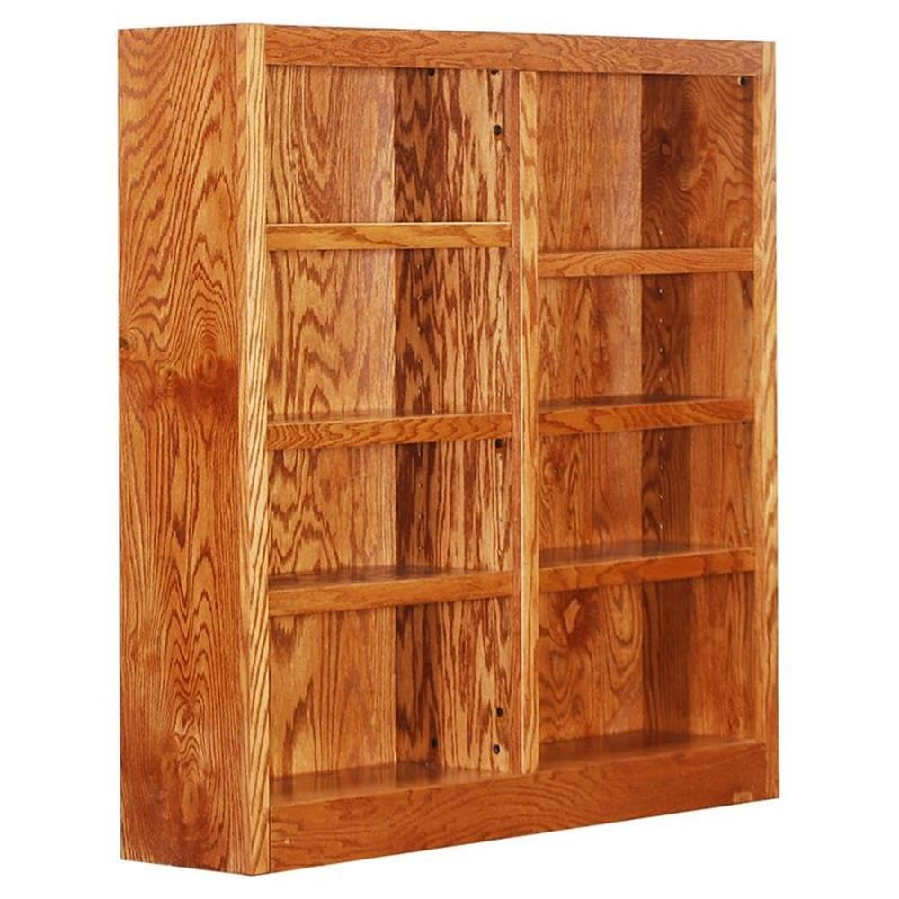 Concepts in Wood 8 Shelf Double Wide Wood Bookcase, 48 inch Tall - Oak Finish