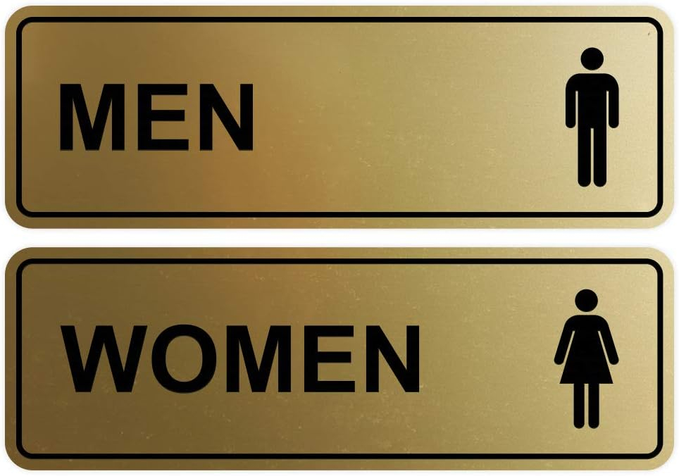 Standard Men Women Restroom Sign (Set of 2) - Brushed Gold - Large