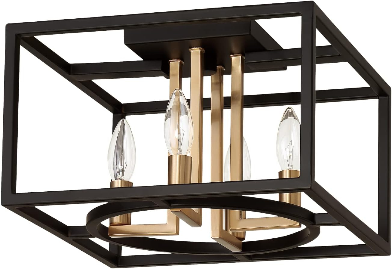 EGLO Mundazo 4-Light Semi Flush Modern Ceiling Light Fixture Dimmable LED Lighting Fixture for Hallway, Living Room, and Closet, 13 in, Black and Gold
