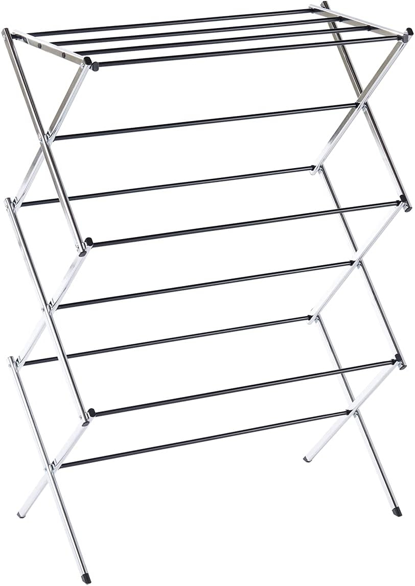 Portable Collapsible Clothing Dry Rack, Retractable Drying Rack for Clothes, Lingerie, Towels, Linens, Laundry Home Apartment, Metal Chrome Finish