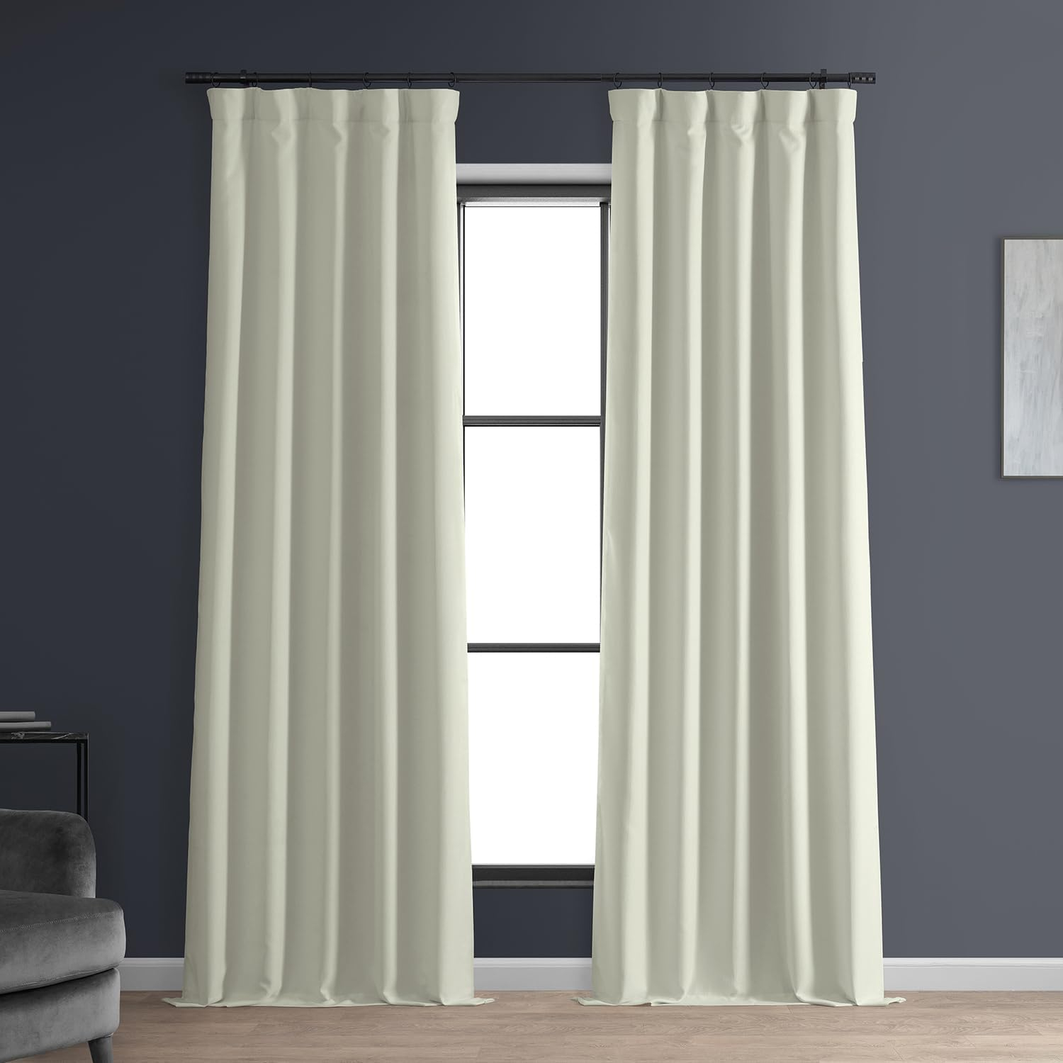HPD HALF PRICE DRAPES Solid Thermal Insulated Blackout Curtains for Bedroom 96 Inches Long Curtain (1 Panel) Signature Blackout Linen Window Curtains for Living Room, 50W x 96L, Excursion Ivory