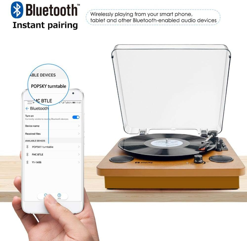 Vintage Brown 3-Speed Bluetooth Turntable with Built-in Speakers