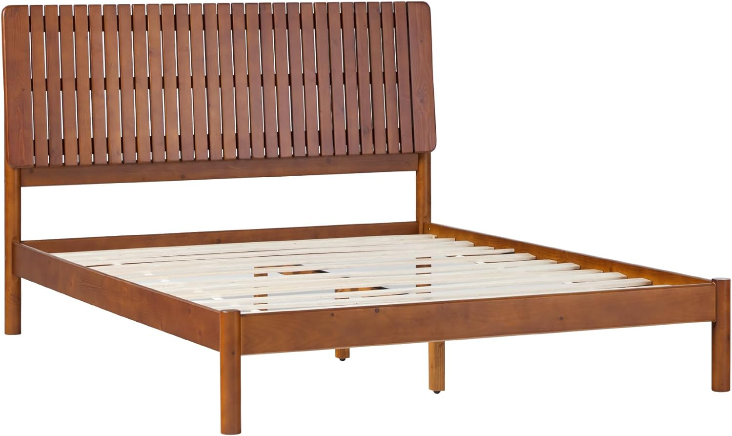 Walker Edison Transitional Solid Wood Platform Queen Bed, Dark Brown