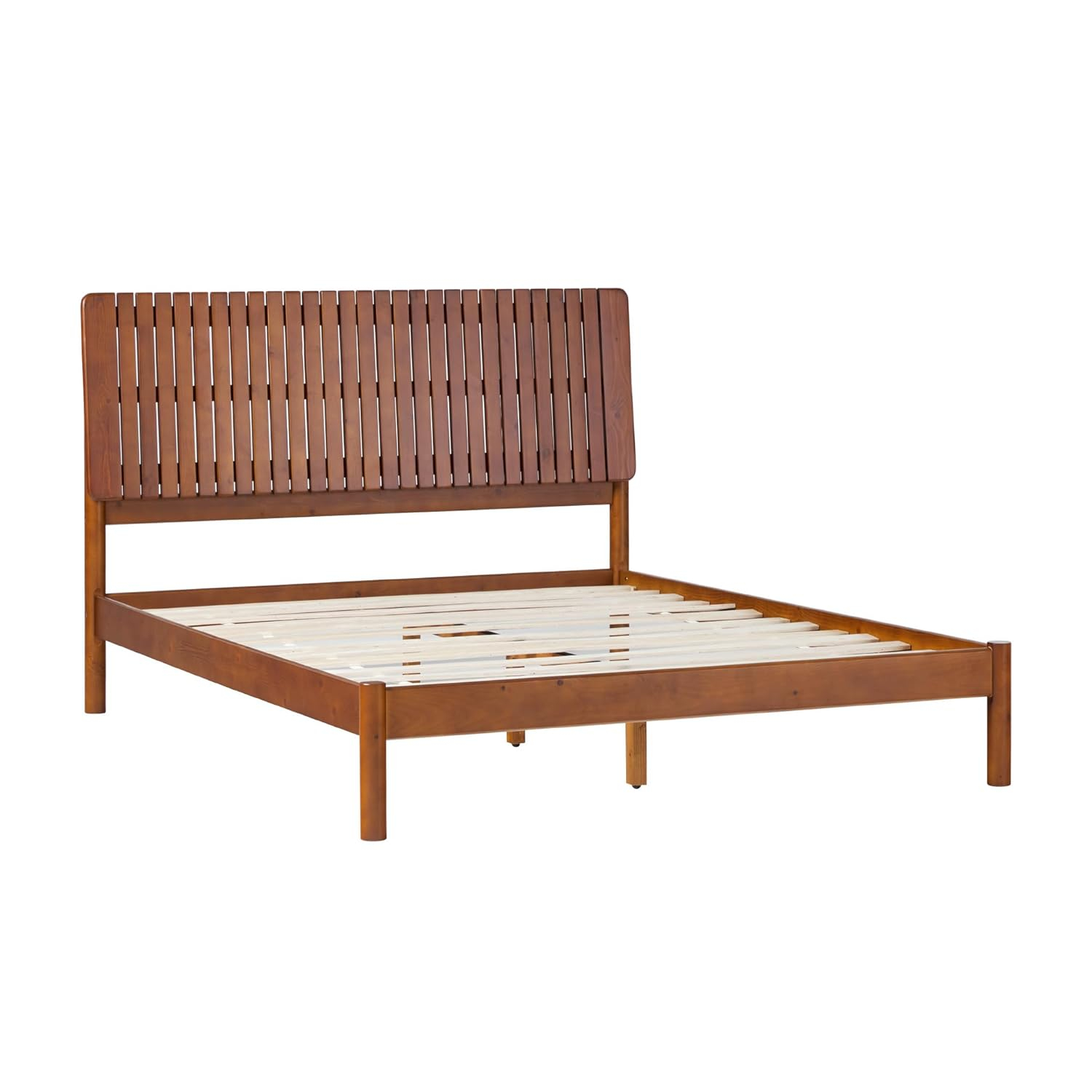 Walker Edison Transitional Solid Wood Platform Queen Bed, Dark Brown