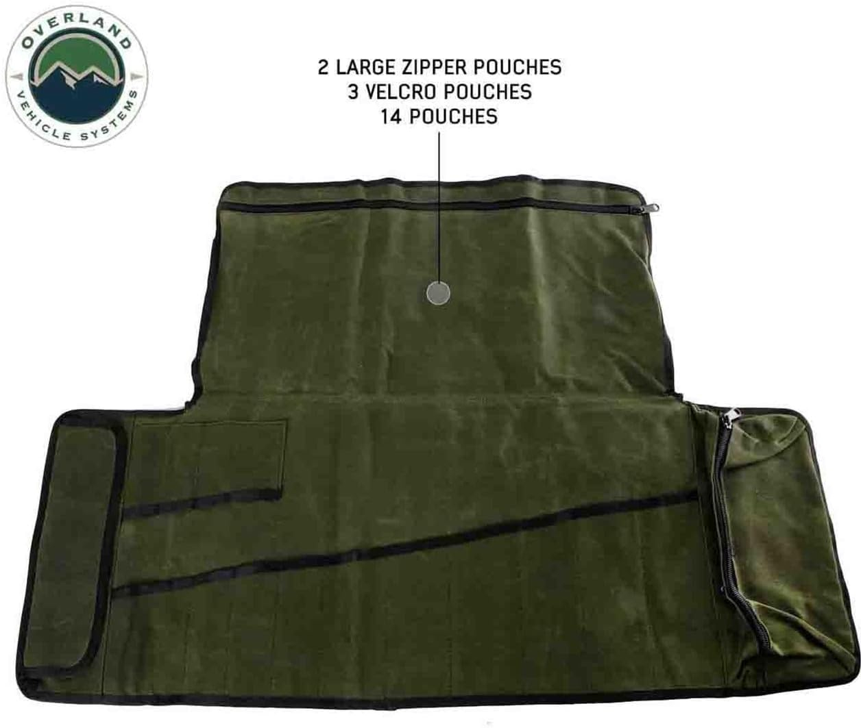 Overland Vehicle Systems Rolled General Tool Storage Bag - #16 Military Style Waxed Canvas - 19 Storage Pockets - Infused with Paraffin Wax Waterproofing