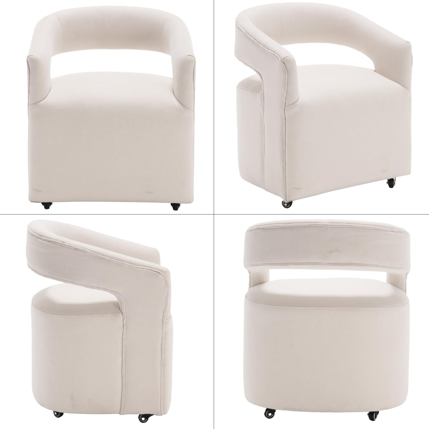 Beige Linen Upholstered Modern Dining Chairs with Casters, Set of 2