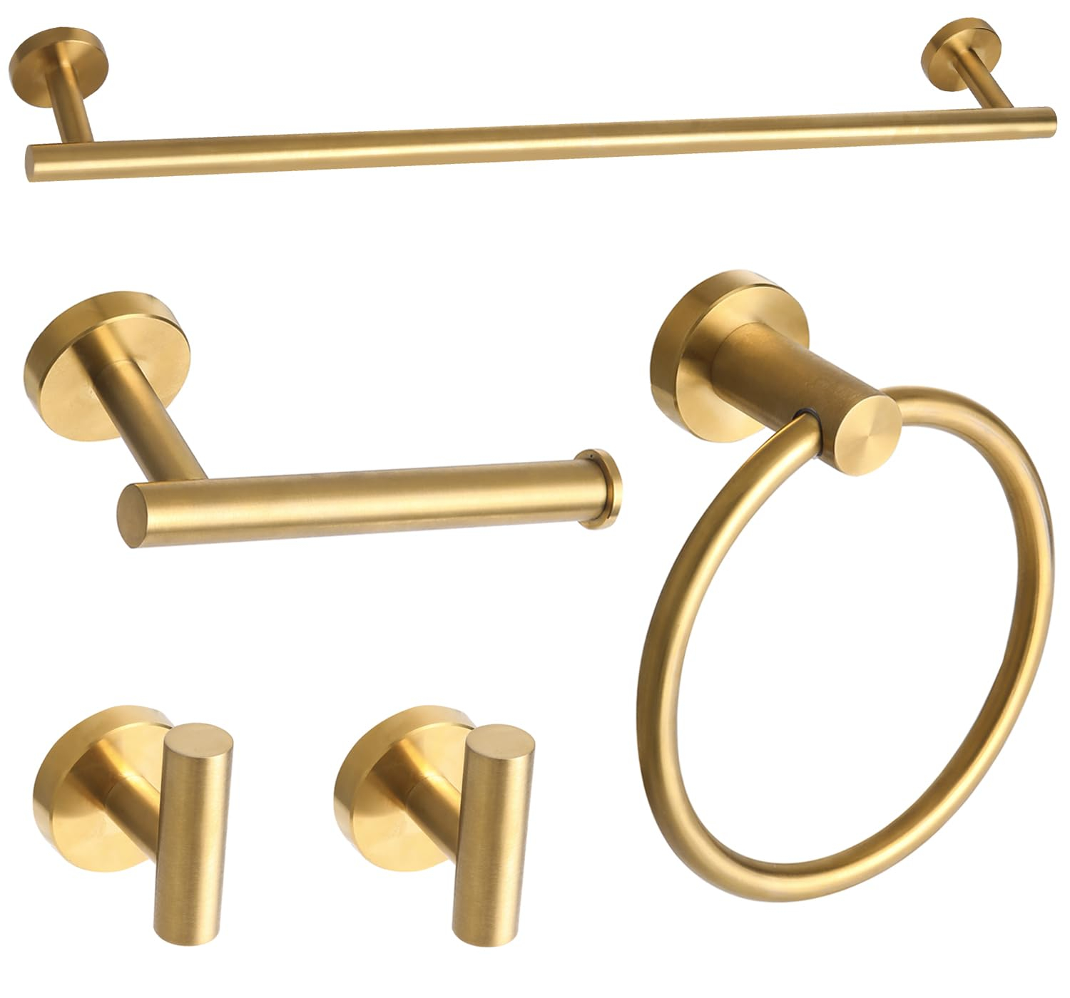 Brushed Gold Bathroom Hardware Set 5 Piece, SUS304 Stainless Steel Bath Towel Bar Set, 24 Inch Bathroom Accessories Kit Wall Mounted