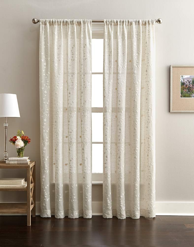 CHF Lynette Indoor, Polyester/Linen/Other Fiber, Light Filtering Single Panel Rod Pocket, Linen, 50"x63", Adult