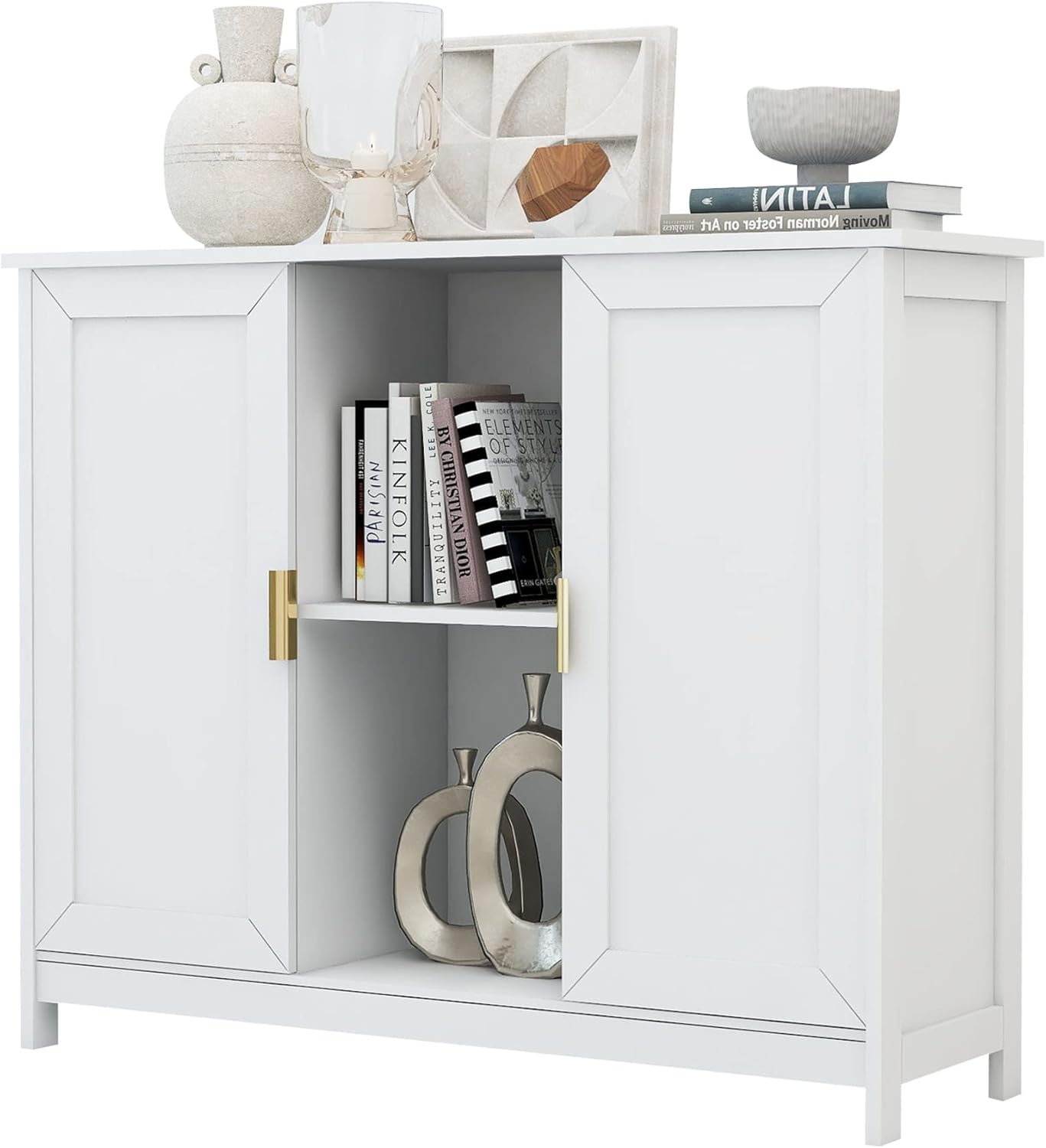TaoHFE White Storage Cabinet, Credenza Buffet Cabinet Wooden Coffee Bar Cabinet Buffet Table White Sideboard Thin Cabinet for Narrow Spaces Entry Cabinet Hallway Cabinet for Kitchen