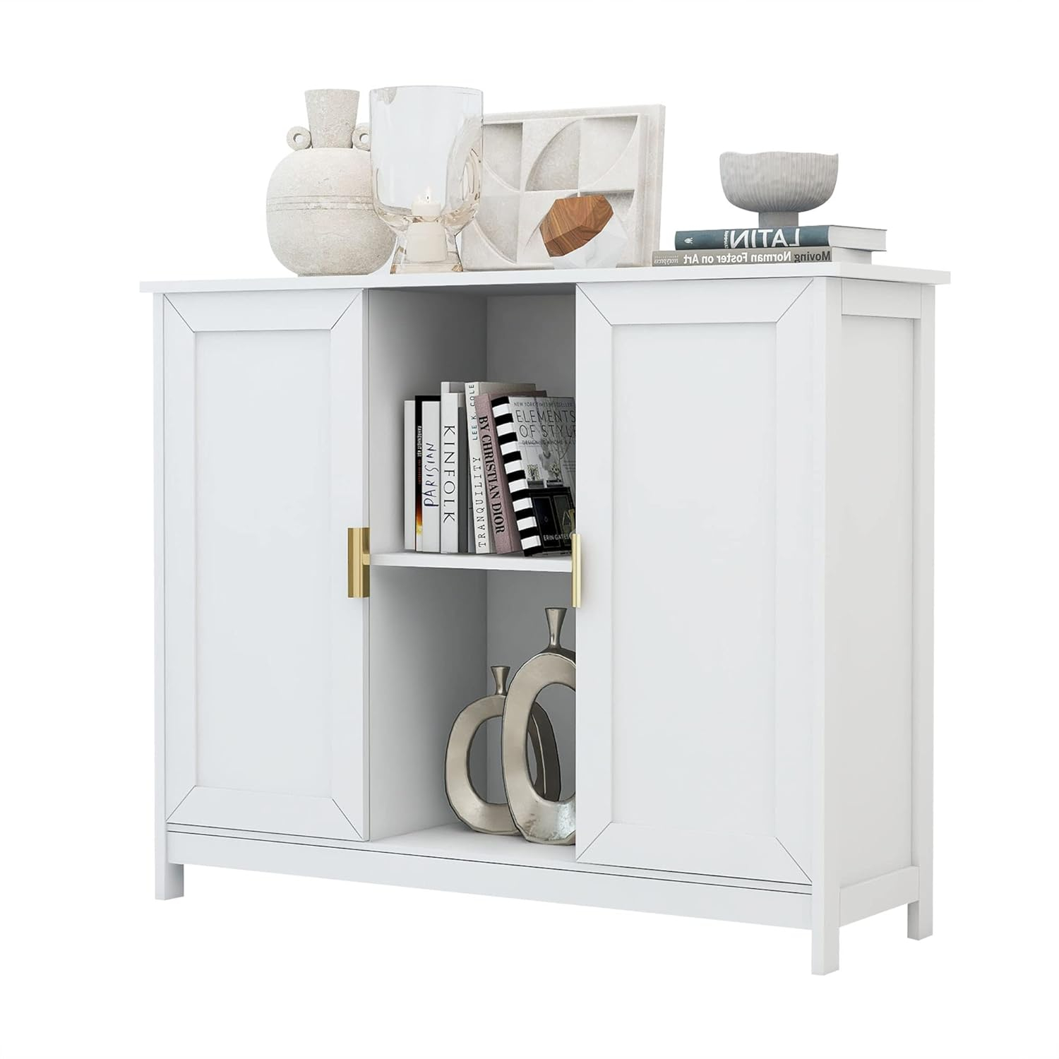 TaoHFE White Storage Cabinet, Credenza Buffet Cabinet Wooden Coffee Bar Cabinet Buffet Table White Sideboard Thin Cabinet for Narrow Spaces Entry Cabinet Hallway Cabinet for Kitchen