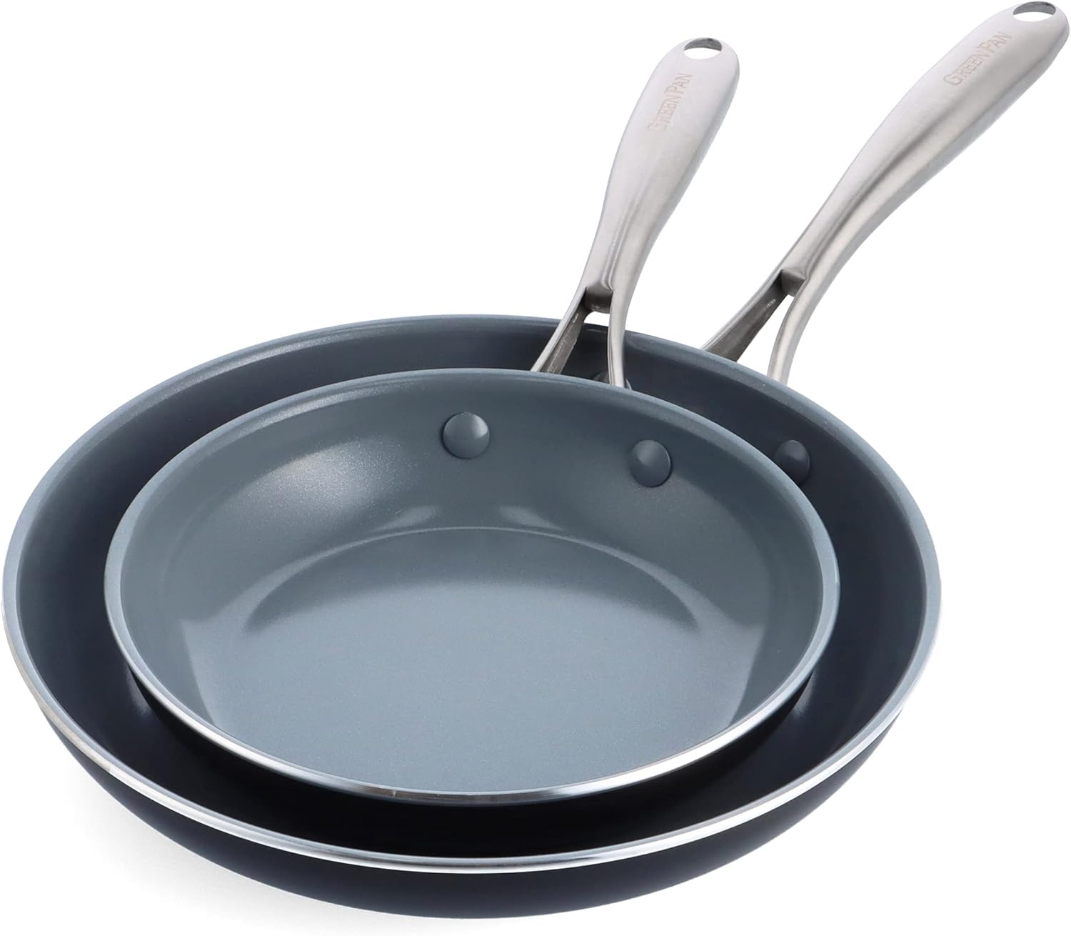 GreenPan Swift Healthy Ceramic Nonstick, 8" and 10" Frying Pan Skillet Set, Stainless Steel Handles, , Dishwasher Safe, Oven Safe, Black