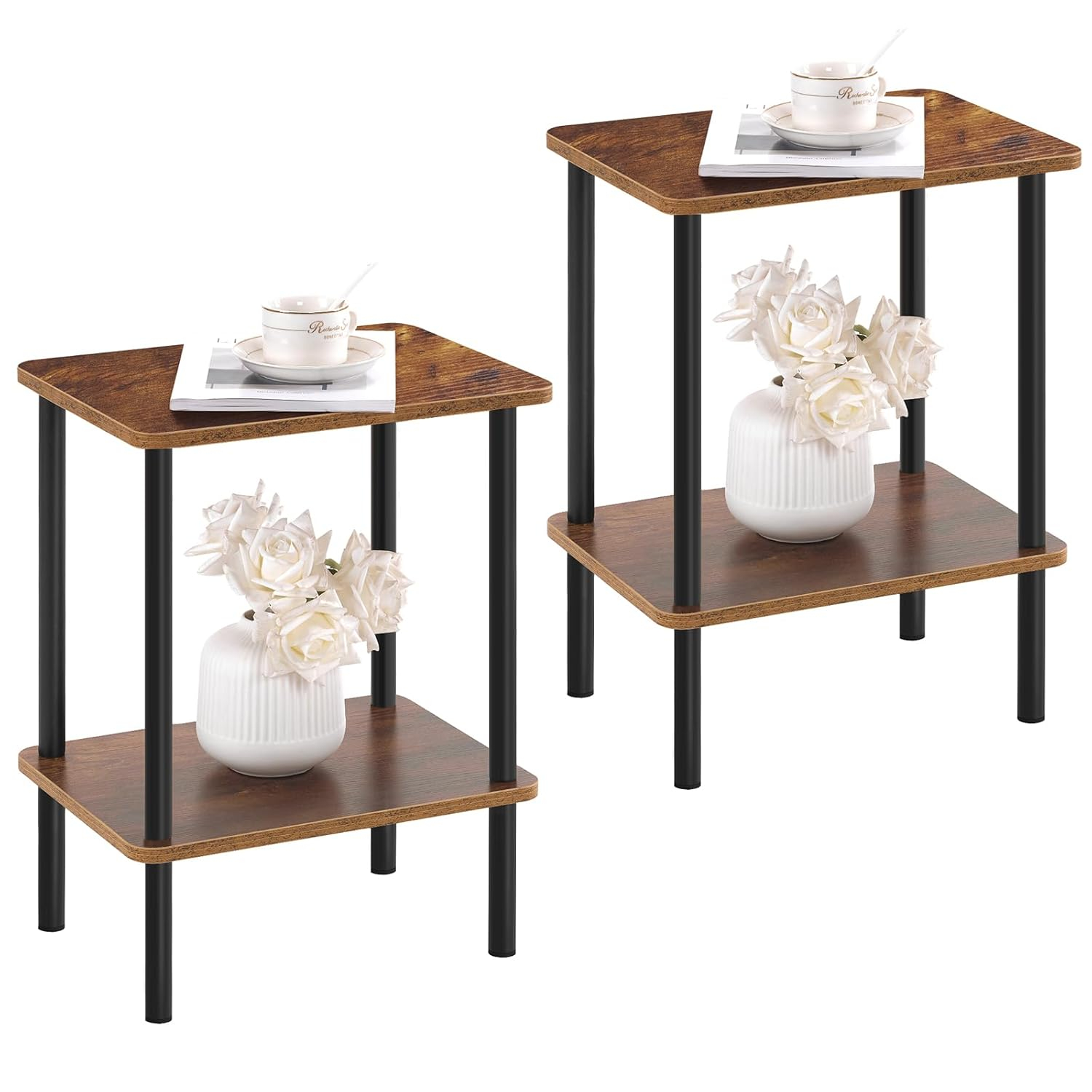 End Table, Set of 2, Side Table, Nightstand, 2-Tier Storage Shelf, Sofa Table for Small Space, Living Room, Bed Room TB01BB035