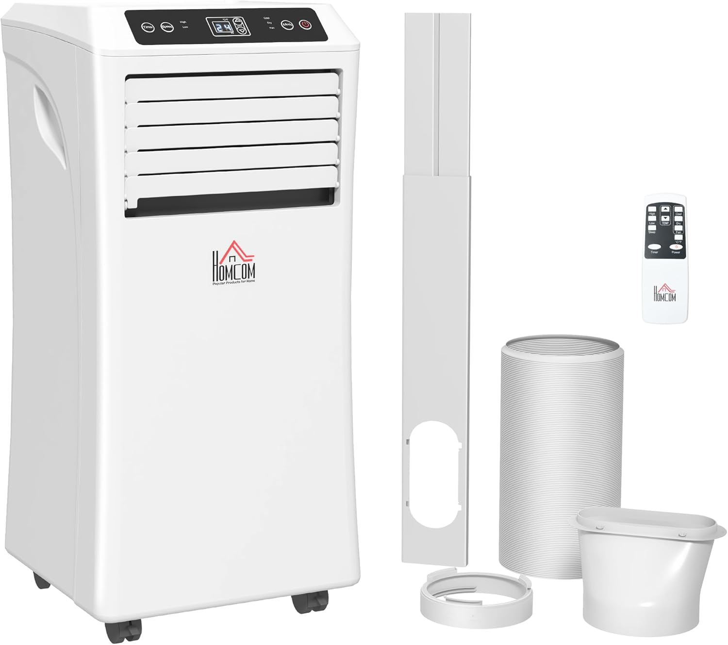 HOMCOM 10000 BTU Mobile Portable Air Conditioner with Cooling, Dehumidifier, Ventilating, Remote Control, 24-Hour Timer, Portable AC Unit for Bedroom, Living Room, Home Office, White
