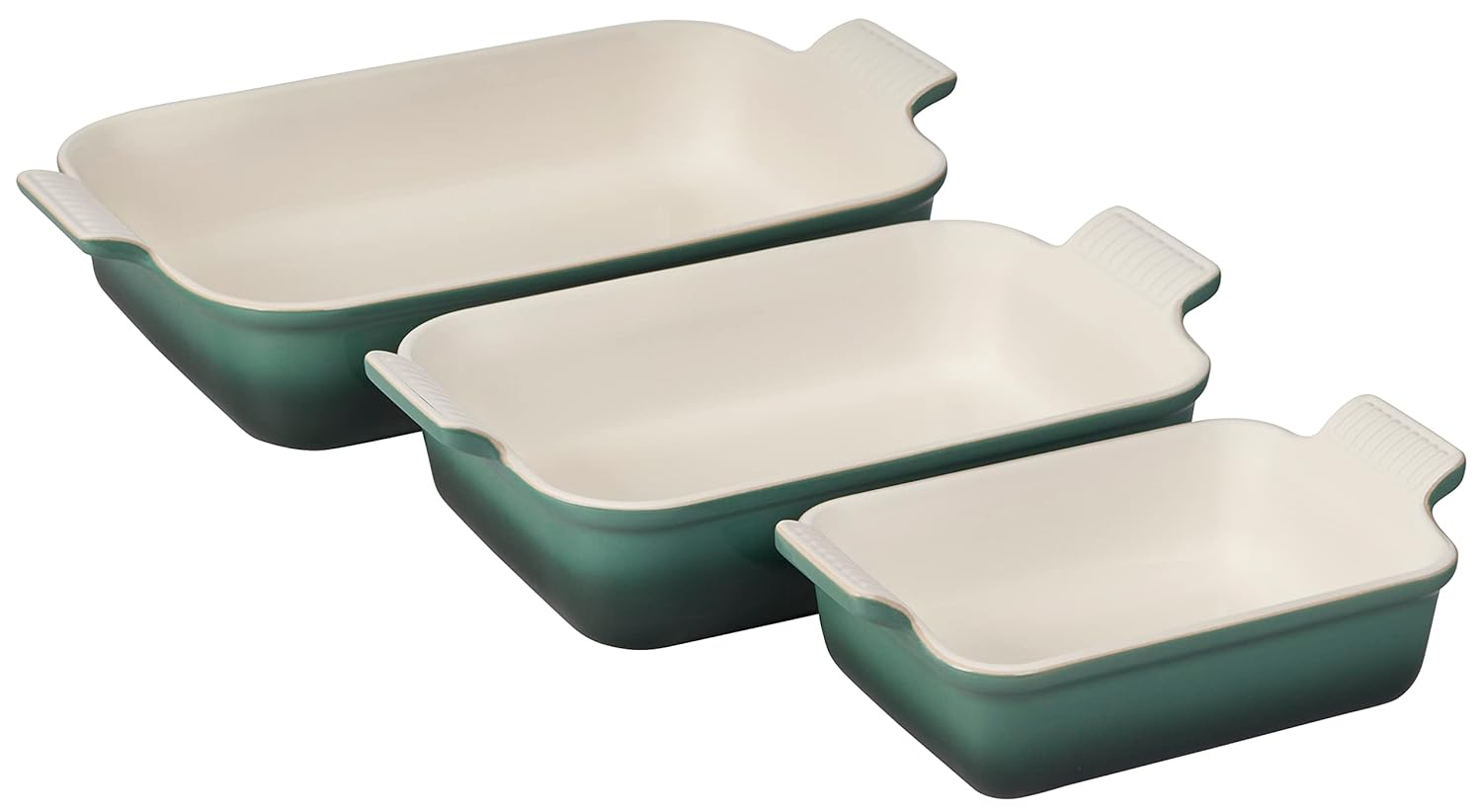 Green Stoneware Rectangular Baking Dish Set, 3 Pieces