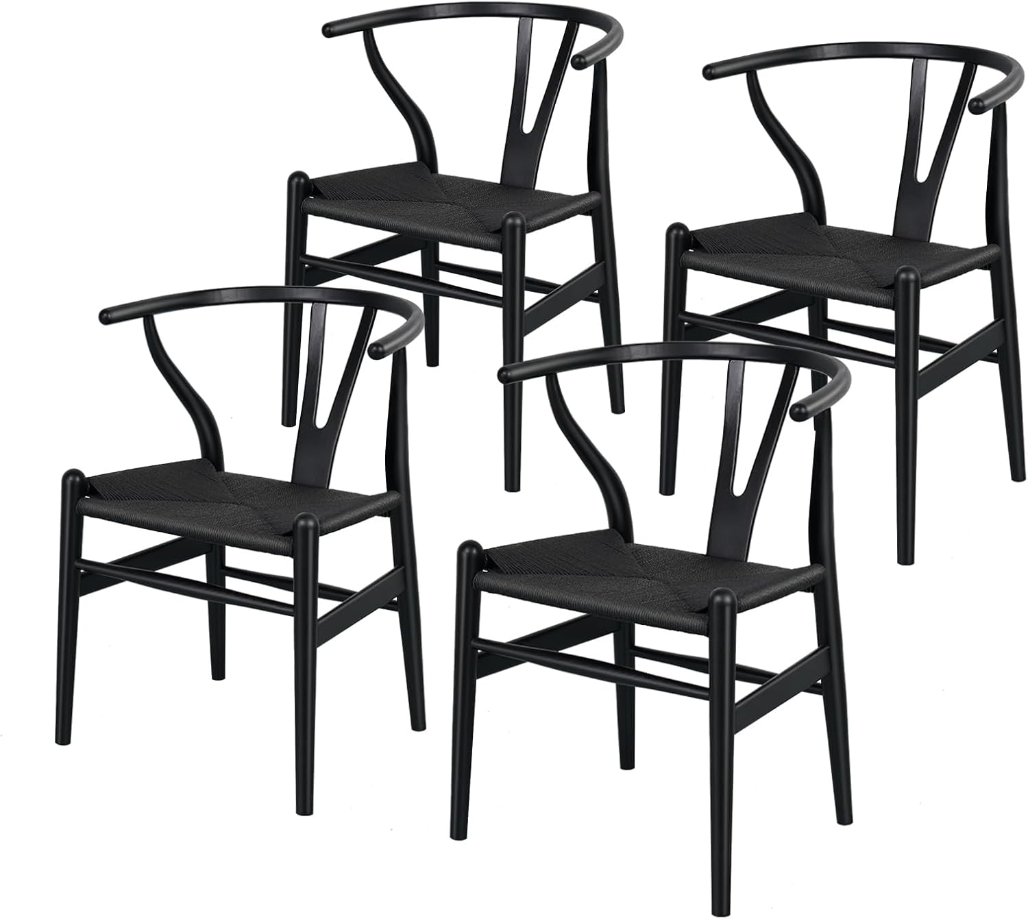 2xhome Set of 2 Wishbone Solid Wooden Dining Chairs with Woven Papercord Seats, Modern Farmhouse Y Back Elbow Side Chairs, Natural