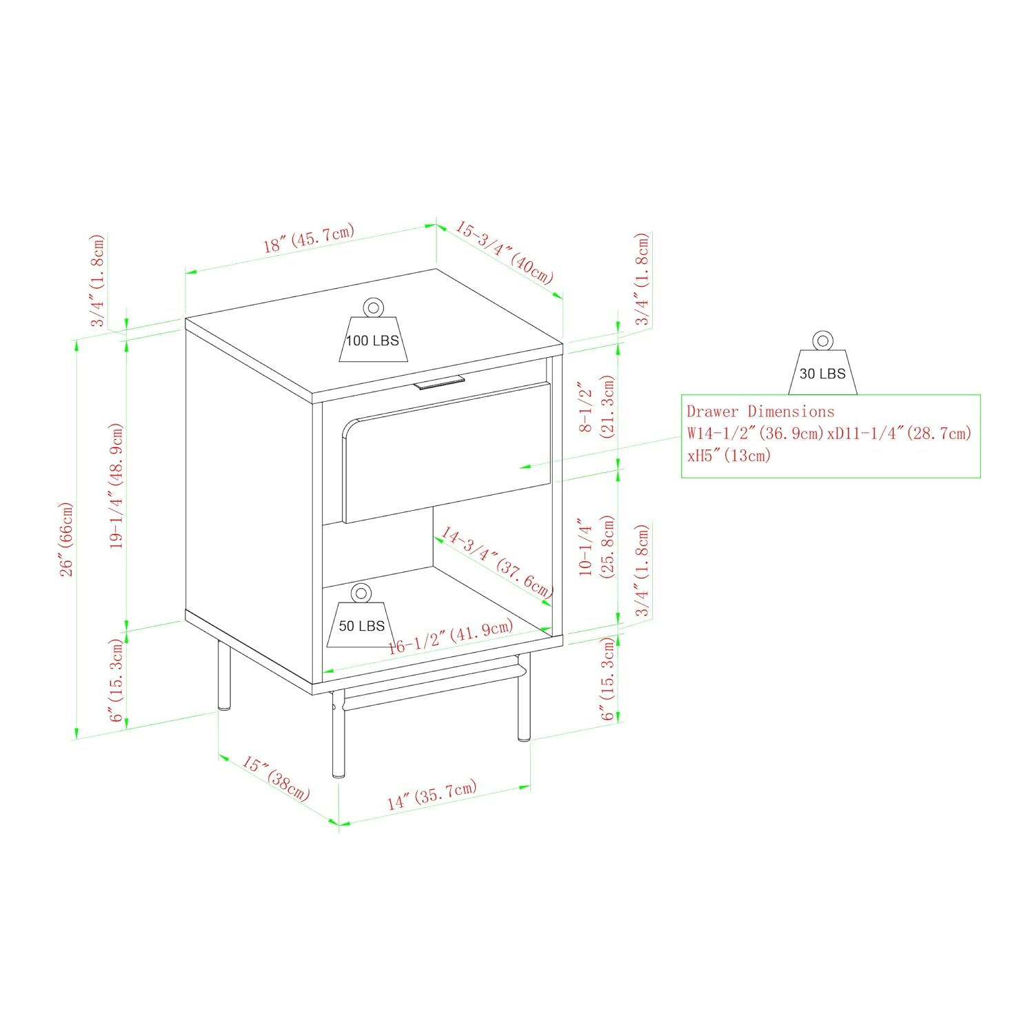 Walker Edison 18" Contemporary Engineered Wood 1-Drawer Nightstand in White