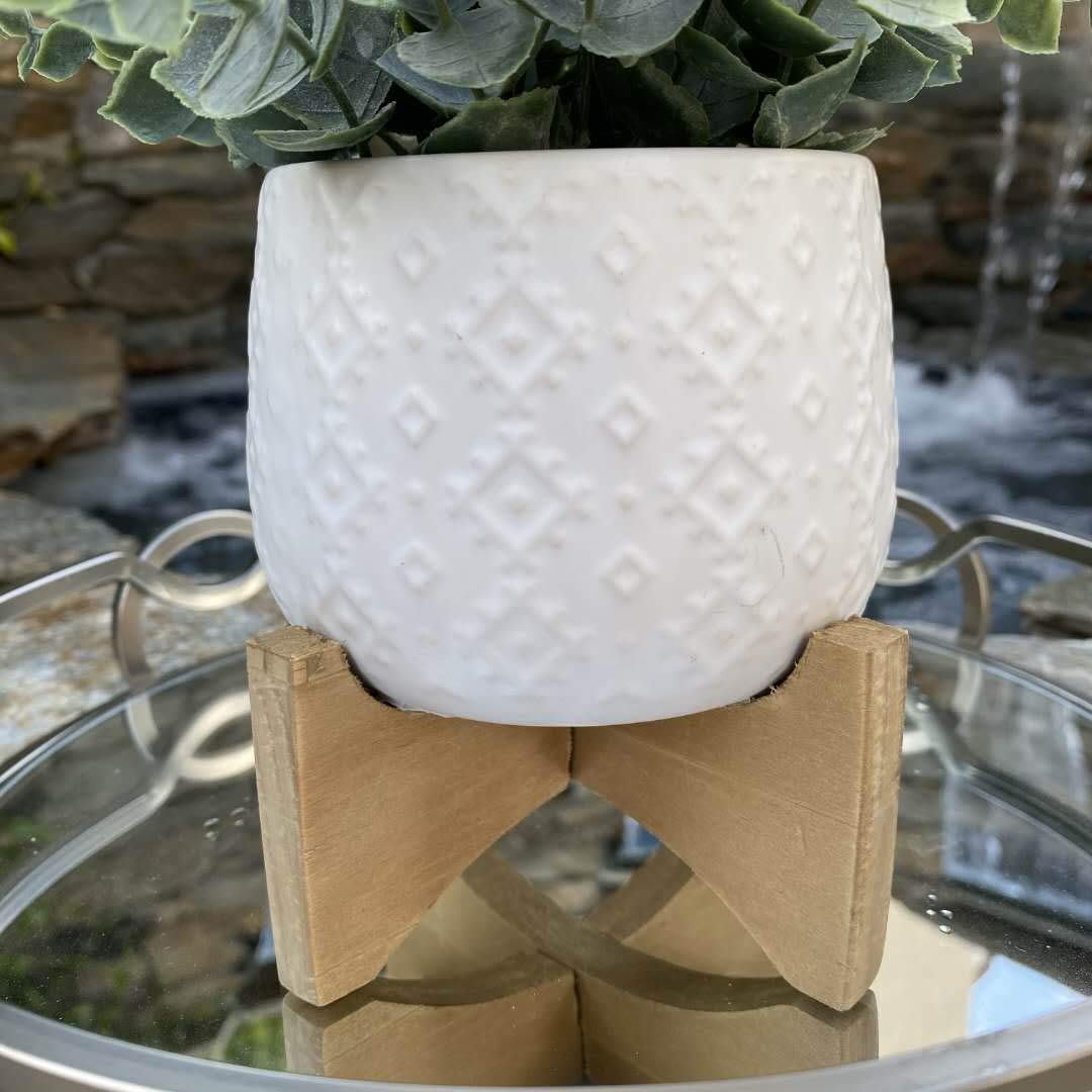 Flora Bunda 3.5 Inch Indian Ceramic on Stand Mid Century,Matte White 3.5"