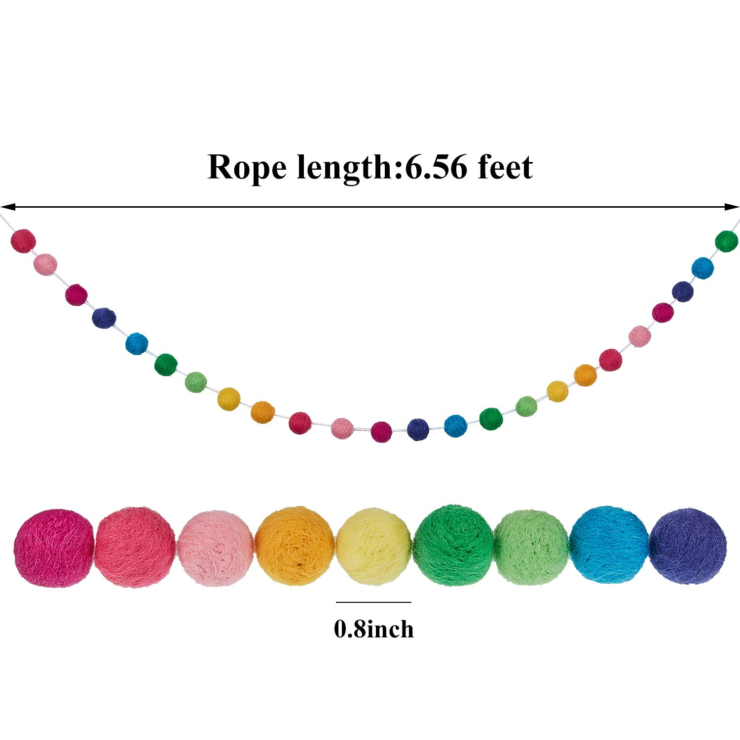 Wool Felt Ball Garland Colorful Pom Pom Garland Handmade 6.5 Feet Long 24 Balls Felt Ball Garlands for Wall Christmas Tree Decoration
