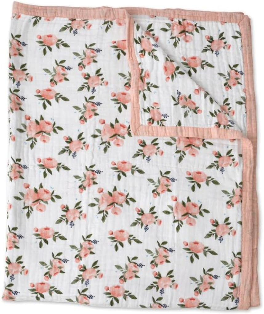 Watercolor Roses Cotton Muslin Reversible Toddler Quilt