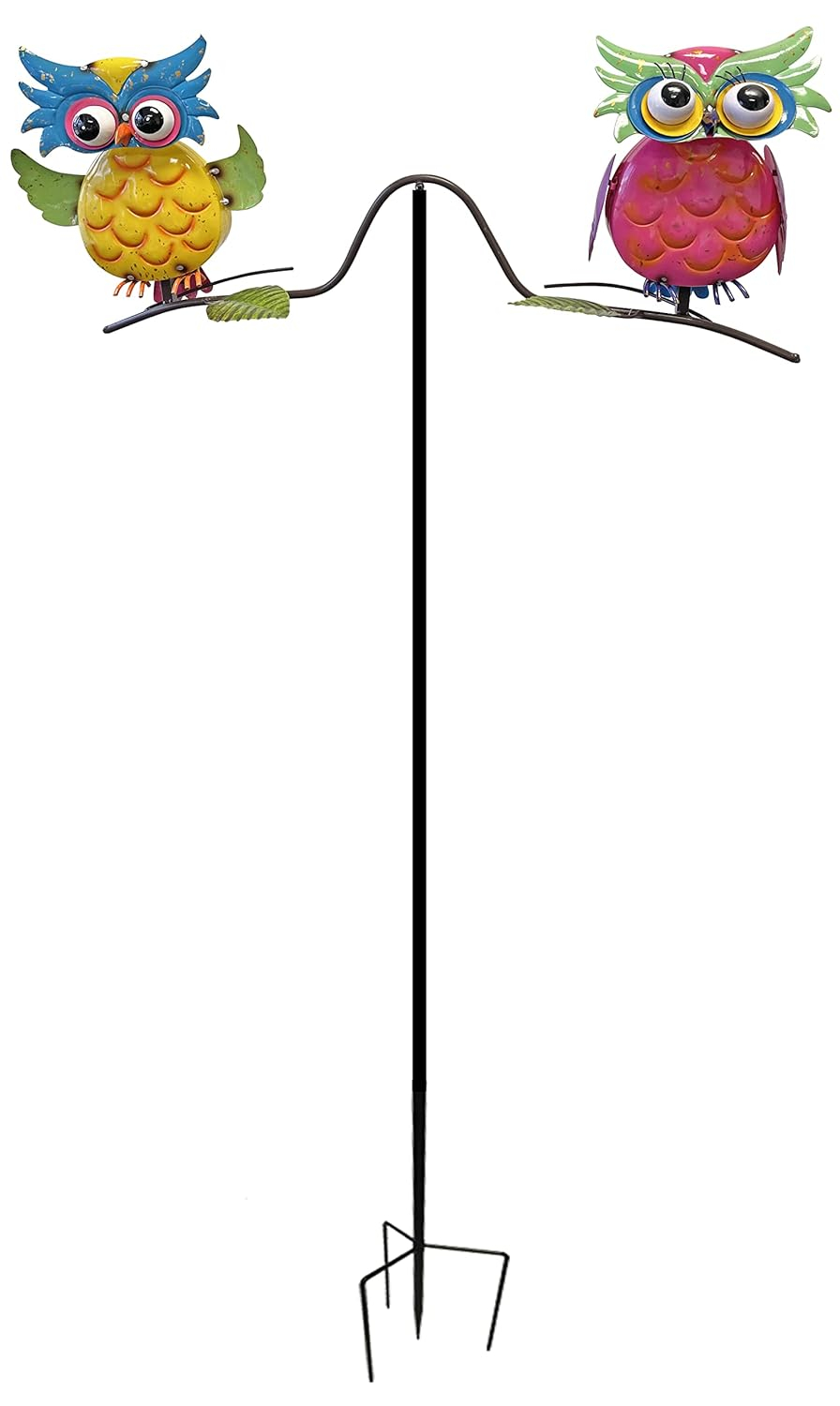 Metal Enameled Two Owls Spinning Balancer Garden Stake