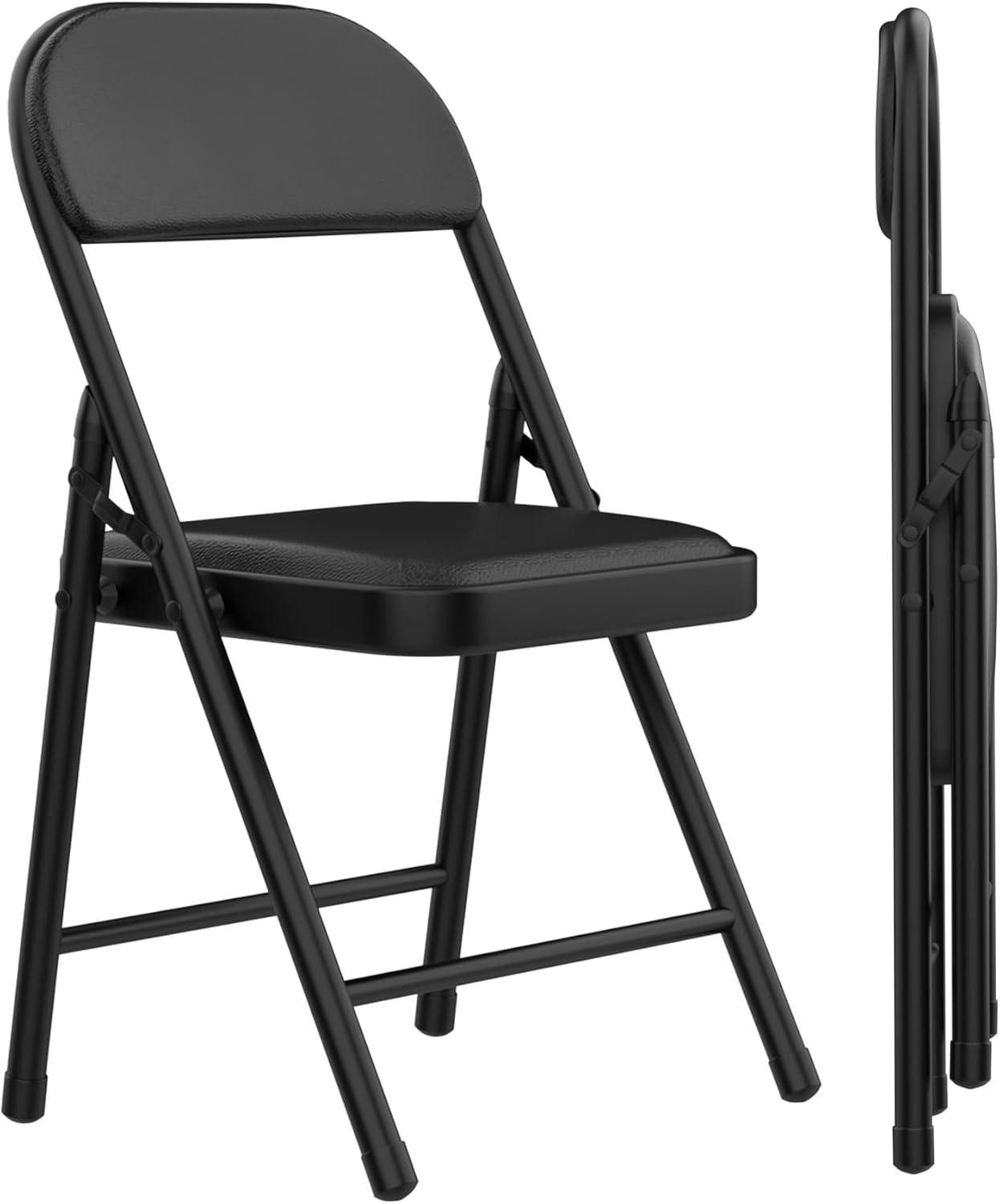 Black Metal Folding Dining Chairs with Cushions, Set of 2
