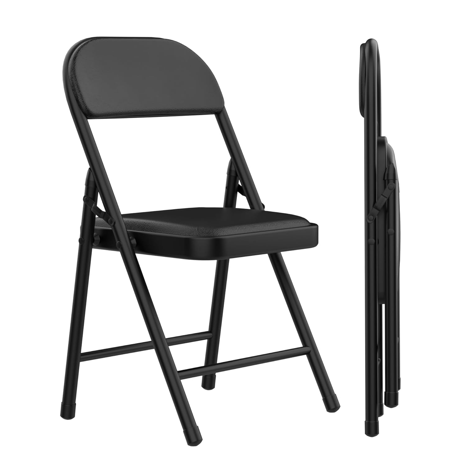 Black Metal Folding Dining Chairs with Cushions, Set of 2