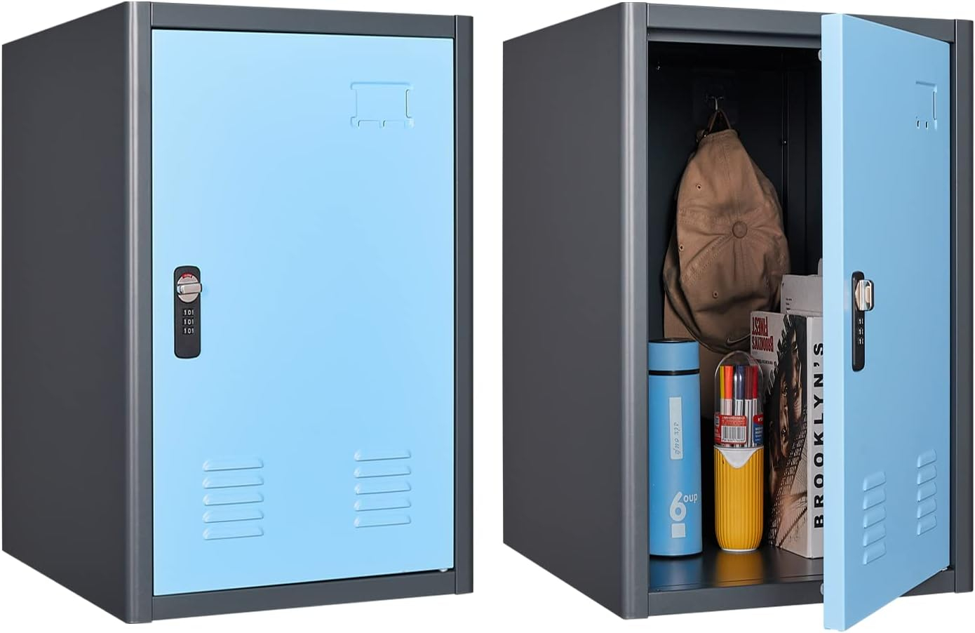 KAER Blue Storage Cabinet, 19.0x18.0x15.0in Metal Locker, Lockable Cabinet Organizer with 1 Door, for School, Office, Home, Garage- Assembly Required