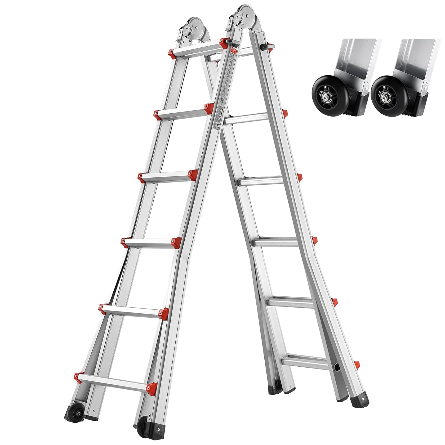 VEVOR Telescoping A Frame Ladder, 20 FT Compact Aluminum Extension, Multi-Function Portable Collapsible RV, for Homework Stairs Indoor Outdoor Roof, 330lb Load