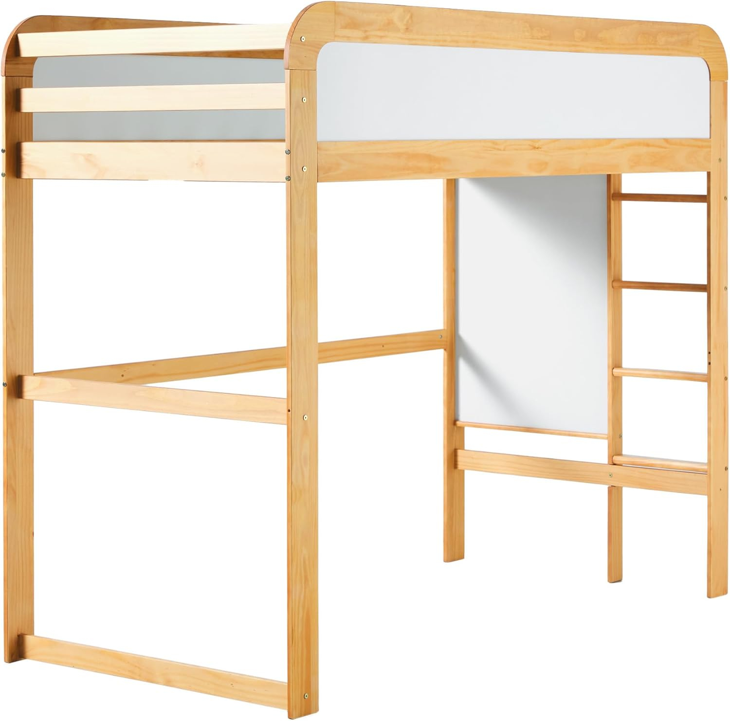 Walker Edison Contemporary Twin Loft Wooden Bed with Ladder, Natural Pine