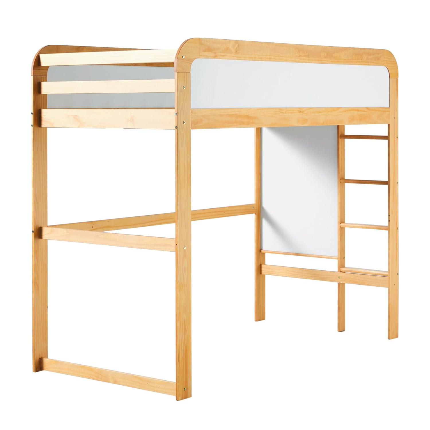 Walker Edison Contemporary Twin Loft Wooden Bed with Ladder, Natural Pine