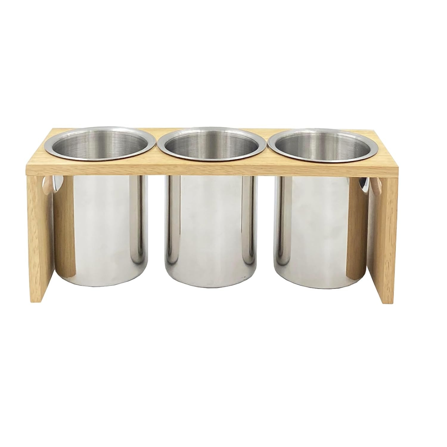 Flatware Caddy Stainless Steel Cutlery Holder with Wood Base