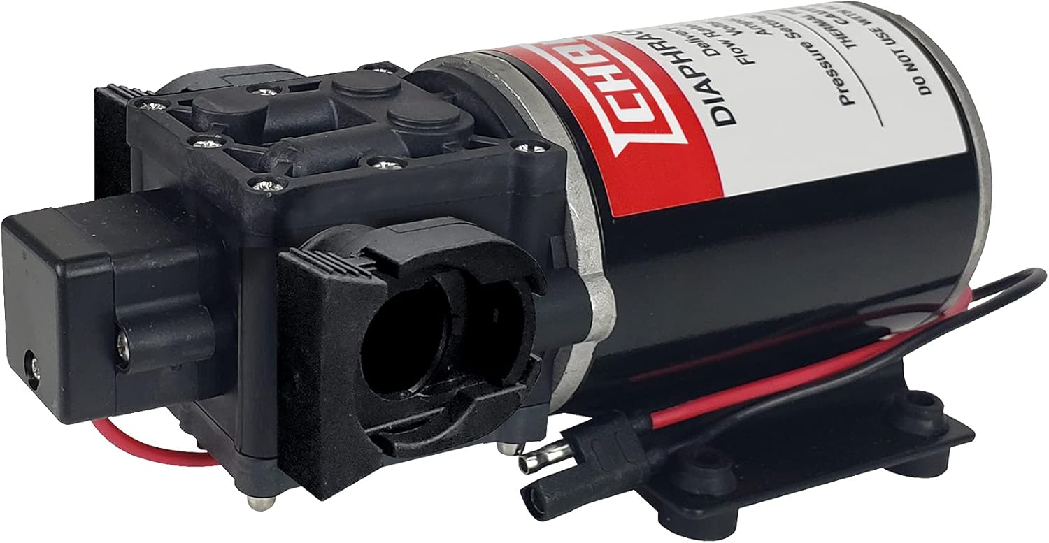 Chapin 6-9219 12V/1.0 GPM 60 PSI Self-Priming Diaphragm Water Pump for ATVs, Marine, Boating, Water Supply, Camping, RV Recreation & Boom Spray Systems, Black