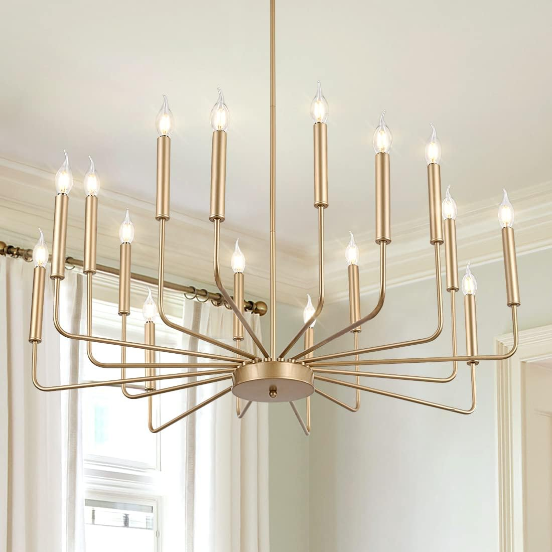 Farmhouse Gold Chandeliers for Dining Room, 16-Light Modern Candle Chandelier Light Fixture, Rustic Industrial Metal Chandeliers for Living Room, Kitchen, Staircase, Entryway, Foyer