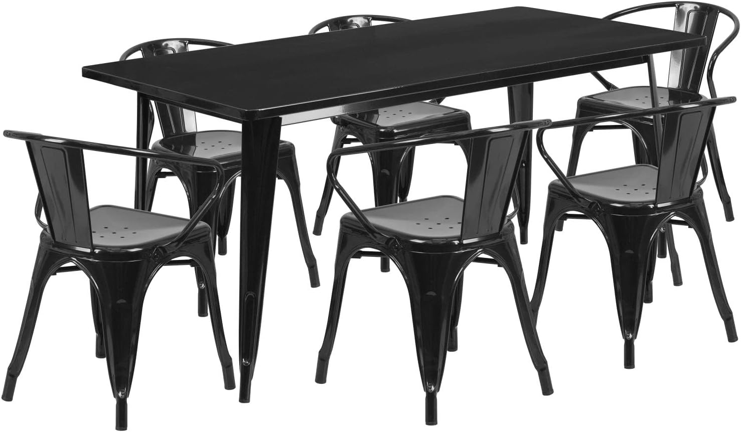 Flash Furniture Oakley Commercial Grade 31.5" x 63" Rectangular Silver Metal Indoor-Outdoor Table Set with 6 Arm Chairs